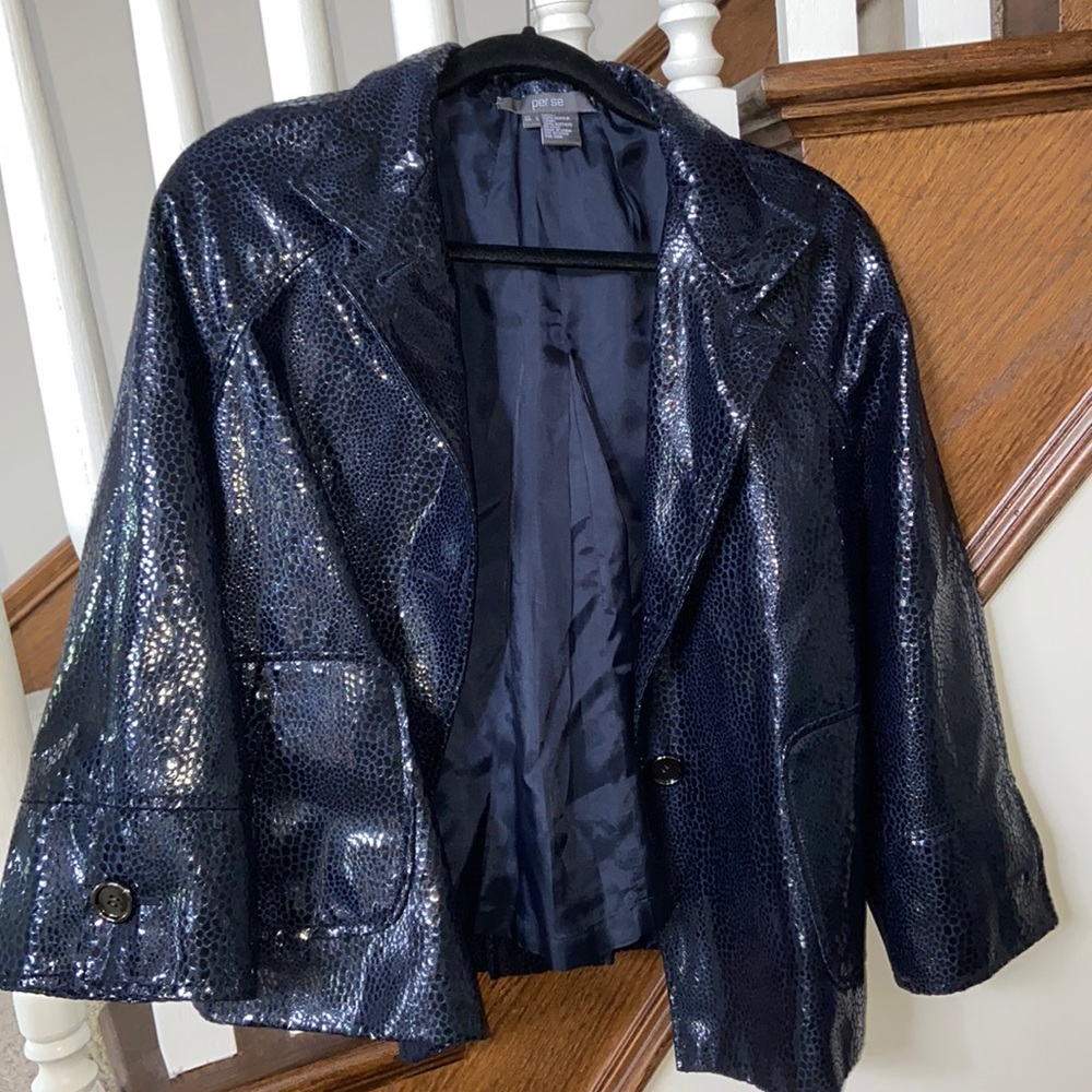 Women’s Navy Snakeskin Leather Jacket
